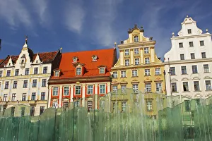 Colourful Buildings And Fountain On Rynek Square; Wroclaw Poland Colourful Buildings And Fountain On Rynek Square; Wroclaw Poland
