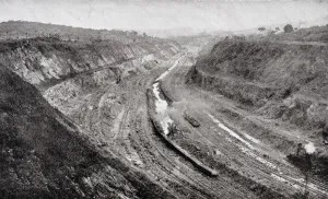 Culebra Cut From West Bank Showing Shovels At Work. From The Book The Panama Canal By J Culebra Cut From West Bank Showing Shovels At Work. From The Book The Panama Canal By J