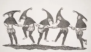 Dance Of Fools. 19Th Century Reproduction From Miniature In 13Th Century Manuscript Dance Of Fools. 19Th Century Reproduction From Miniature In 13Th Century Manuscript