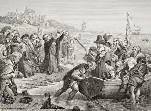 Images Dated 16th May 2006: Departure Of The Pilgrim Fathers From Delft Haven, July 1620. Engraved By T. Bauer After C. W. Cope