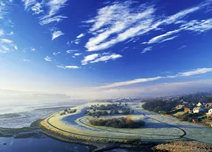 Co Derry, Ireland; High Angle View Of Winter Frost And Fog Over A Landscape Co Derry, Ireland; High Angle View Of Winter Frost And Fog Over A Landscape