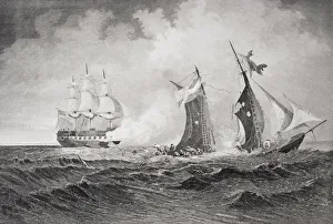 Destruction Of The Privateer Petrel By The St Lawrence 1861. Artist Paul Manzoni Destruction Of The Privateer Petrel By The St Lawrence 1861. Artist Paul Manzoni