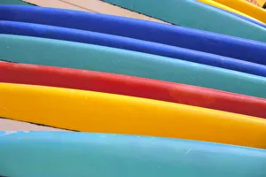 Detail Of Many Different Colored Surfboards, Straight Up Detail Of Many Different Colored Surfboards, Straight Up
