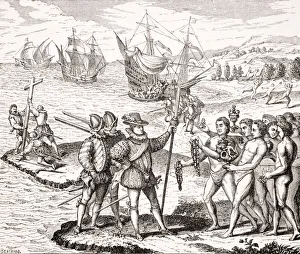 Discovery Of America, 12Th Of May, 1492. Columbus Erects The Cross And Baptizes The Isle Of Guanahami Discovery Of America, 12Th Of May, 1492. Columbus Erects The Cross And Baptizes The Isle Of Guanahami