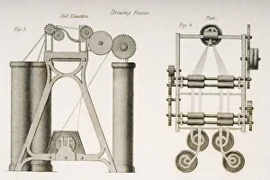 Drawing Frame End Elevation At Left And Plan At Right Drawn By J.W. Lowry In 1830S Drawing Frame End Elevation At Left And Plan At Right Drawn By J.W. Lowry In 1830S