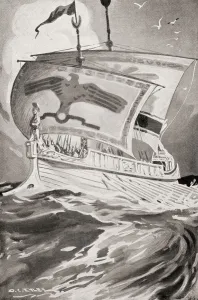 EDITORIAL A Roman bireme, an acient oared warship. From The Book of Ships, published c.1920 EDITORIAL A Roman bireme, an acient oared warship. From The Book of Ships, published c.1920