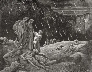 Engraving By Gustave Dore 1832-1883 French Artist And Illustrator For Inferno By Dante Alighieri Canto Xv Lines 28 And Engraving By Gustave Dore 1832-1883 French Artist And Illustrator For Inferno By Dante Alighieri Canto Xv Lines 28 And