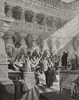 Engraving Illustrating Daniel V 25 To 28 Of Daniel Interpreting The Writing On The Wall From The Dore Bible By Gustave Engraving Illustrating Daniel V 25 To 28 Of Daniel Interpreting The Writing On The Wall From The Dore Bible By Gustave