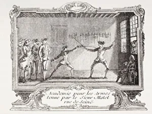 A Fencing Academy In 18Th Century Paris. From Xviii Siecle Institutions, Usages Et Costumes, Published Paris 1875 A Fencing Academy In 18Th Century Paris. From Xviii Siecle Institutions, Usages Et Costumes, Published Paris 1875