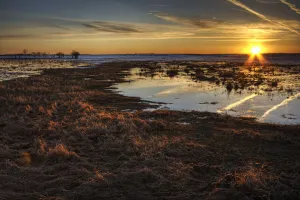 Field Flooded From Thawing Snow At Sunset, Namao, Alberta Field Flooded From Thawing Snow At Sunset, Namao, Alberta
