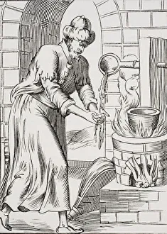 The Gipsy Who Used To Wash His Hands In Molten Lead. Facsimile Of A Woodcut In The Histoires Merveillesuses The Gipsy Who Used To Wash His Hands In Molten Lead. Facsimile Of A Woodcut In The Histoires Merveillesuses