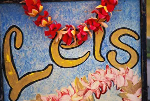 Hawaii, Big Island, Hilo, Lei And Flower Stand Sign Hawaii, Big Island, Hilo, Lei And Flower Stand Sign