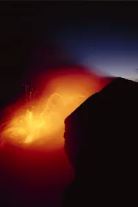 Hawaii, Big Island, Kilauea Volcano Meets The Sea, Explosive Reaction At Twilight Hawaii, Big Island, Kilauea Volcano Meets The Sea, Explosive Reaction At Twilight