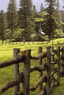Hawaii, Lanai, Koele Lodge, A Chapel Behind A Wooden Fence Hawaii, Lanai, Koele Lodge, A Chapel Behind A Wooden Fence