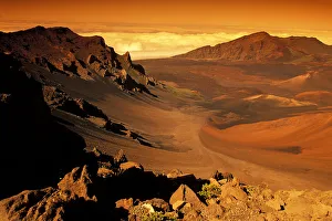 Hawaii, Maui, Golden Sunlight Over Haleakala Crater, National Park Hawaii, Maui, Golden Sunlight Over Haleakala Crater, National Park