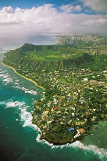 Hawaii, Oahu, Coastline Aerial Of Kahala Homes And Diamond Head Crater, Waikiki Hotels Hawaii, Oahu, Coastline Aerial Of Kahala Homes And Diamond Head Crater, Waikiki Hotels