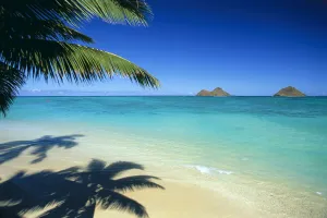 Hawaii, Oahu, Lanikai Beach With Calm Turquoise Water, Mokulua Islands Background Hawaii, Oahu, Lanikai Beach With Calm Turquoise Water, Mokulua Islands Background