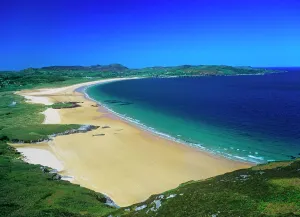 High Angle View Of A Coastline, Portsalon Beach, County Donegal, Republic Of Ireland High Angle View Of A Coastline, Portsalon Beach, County Donegal, Republic Of Ireland