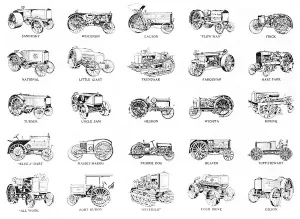 Historic Tractor Illustrations With Labels From Early 20th Century Historic Tractor Illustrations With Labels From Early 20th Century
