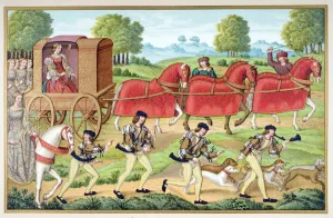 Ladies Hunting. 19Th Century Reproduction Of 15Th Century Miniature In Manuscript Ladies Hunting. 19Th Century Reproduction Of 15Th Century Miniature In Manuscript