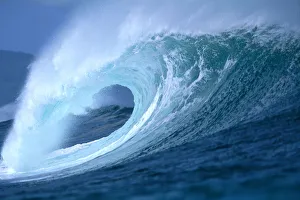 Large Aqua Wave, Curling, Spray And Whitewash, Blue Sky Large Aqua Wave, Curling, Spray And Whitewash, Blue Sky