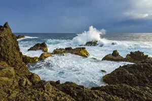 African Places And Things Collection: Lava Rock Coast at Sunrise with Breaking Waves, Charco del Viento, La Guancha, Tenerife