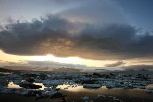 Lenticular Clouds Over The Ice Lagoon Of Jokulsarlon At Sunset, Iceland Lenticular Clouds Over The Ice Lagoon Of Jokulsarlon At Sunset, Iceland
