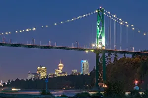 Lions Gate Bridge And Downtown Vancouver From Ambleside Park; West Vancouver, British Columbia, Canada Lions Gate Bridge And Downtown Vancouver From Ambleside Park; West Vancouver, British Columbia, Canada