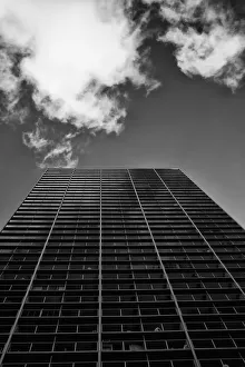 Looking Up At A Tall Building In Waikiki Processed In High Contrast Black And White; Honolulu, Oahu, Hawaii Looking Up At A Tall Building In Waikiki Processed In High Contrast Black And White; Honolulu, Oahu, Hawaii