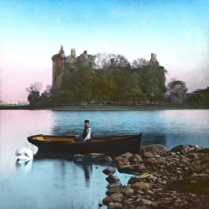 Magic Lantern slide circa 1890 hand coloured. Victorian/Edwardian era. Kilchurn Castle from the Magic Lantern Slide set Magic Lantern slide circa 1890 hand coloured. Victorian/Edwardian era. Kilchurn Castle from the Magic Lantern Slide set