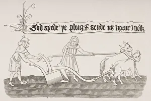 Man And Woman Ploughing Field Miniature From Ancient Anglo-Saxon Manuscript Man And Woman Ploughing Field Miniature From Ancient Anglo-Saxon Manuscript