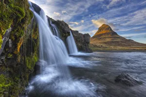 The mountain kirkjufell and waterfall kirkjufellsfoss on the snaefellsnes peninsula; grundarfjorour iceland The mountain kirkjufell and waterfall kirkjufellsfoss on the snaefellsnes peninsula; grundarfjorour iceland