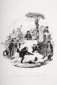 Images Dated 17th November 2005: Mr. Pickwick In Chase Of His Hat. Illustration From The Charles Dickens Novel The Pickwick Papers