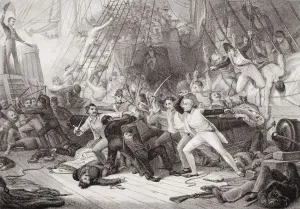 Nelson Boarding The San Josef At Battle Of St Vincent, February 1797. Horatio Nelson,Lord Nelson,Viscount Nelson Nelson Boarding The San Josef At Battle Of St Vincent, February 1797. Horatio Nelson,Lord Nelson,Viscount Nelson