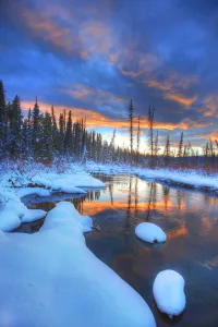 Orange Clouds At Sunset And Little Hazel Creek, Yukon Orange Clouds At Sunset And Little Hazel Creek, Yukon