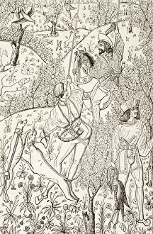 Historical Collection: Outline Of A 15Th Century Hunting Tapestry. From Les Artes Au Moyen Age, Published Paris 1873