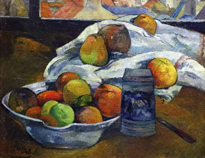 Painting titled Bowl of Fruit and Tankard before a Window by Paul Gauguin Painting titled Bowl of Fruit and Tankard before a Window by Paul Gauguin