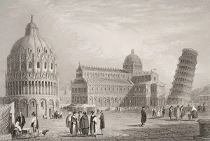 Pisa, Italy showing from left the Baptistry, the Duomo and the Leaning Tower. Engraved by W.Finden after S.Prout Pisa, Italy showing from left the Baptistry, the Duomo and the Leaning Tower. Engraved by W.Finden after S.Prout