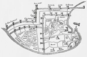 Historical Collection: Plan Town Acre Israel 14th Century Drawing Martino Sanuto