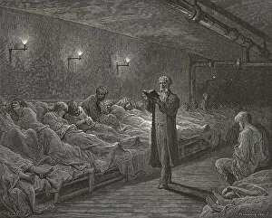 Historical Collection: Poor Homeless Night Refuge Crowded Bed Beds Minister