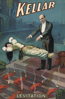 Poster from 1900 advertising American magician Harry Kellar, 1849 - 1922. The levitation illusion was one of his most Poster from 1900 advertising American magician Harry Kellar, 1849 - 1922. The levitation illusion was one of his most