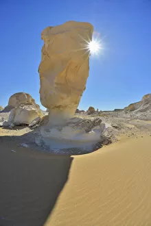African Places And Things Collection: Rock Formation and Sun in White Desert, Libyan Desert, Sahara Desert, New Valley Governorate, Egypt