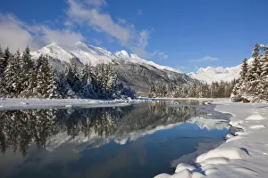 Scenic Winter Landscape Of Mendenhall River, Mendenhall Glacier And Towers, Tongass National Forest, Southeast Alaska Scenic Winter Landscape Of Mendenhall River, Mendenhall Glacier And Towers, Tongass National Forest, Southeast Alaska