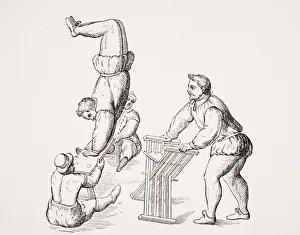 Somersaults. 19Th Century Reproduction Of 16Th Century Woodcut In Exercises In Leaping Somersaults. 19Th Century Reproduction Of 16Th Century Woodcut In Exercises In Leaping