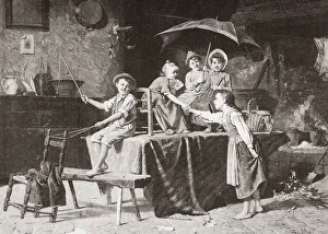 The Stagecoach. Children using a table and chairs to build an imaginary stagecoach, 19th century The Stagecoach. Children using a table and chairs to build an imaginary stagecoach, 19th century