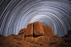 Star Trails Above A Large Boulder In Richtersveld National Park; South Africa Star Trails Above A Large Boulder In Richtersveld National Park; South Africa
