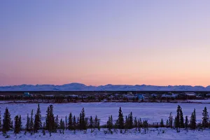 Sunset Over A Barren Landscape Near The Village Of Noatak With The Baird Mountains In The Distance, Arctic Alaska Sunset Over A Barren Landscape Near The Village Of Noatak With The Baird Mountains In The Distance, Arctic Alaska