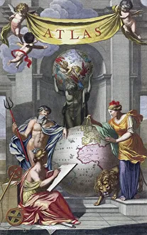 Title page for an atlas by Reiner Ottens titled Atlas maior cvm generales omnivm totivs orbis, published in Amsterdam Title page for an atlas by Reiner Ottens titled Atlas maior cvm generales omnivm totivs orbis, published in Amsterdam