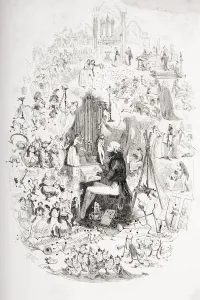 Tom Pinch At The Organ. Frontispiece Illustration From The Charles Dickens Novel Martin Chuzzelwit By H.K Tom Pinch At The Organ. Frontispiece Illustration From The Charles Dickens Novel Martin Chuzzelwit By H.K