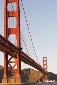 Tour Boats Cross Under Golden Gate Bridge, Viewed From Fort Point At The Entrance To San Francisco Bay Tour Boats Cross Under Golden Gate Bridge, Viewed From Fort Point At The Entrance To San Francisco Bay